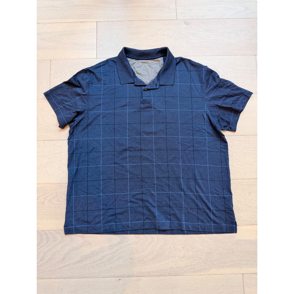 Van Heusen Men's XXL Blue Windowpane Polo Shirt Short Sleeve Casual Golf Office